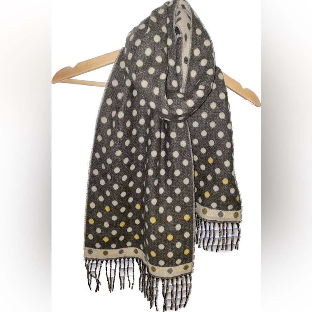 V. Fraas Cashmink Women’s Polka Dot Fringe Scarf Shawl One Size-PreOwned